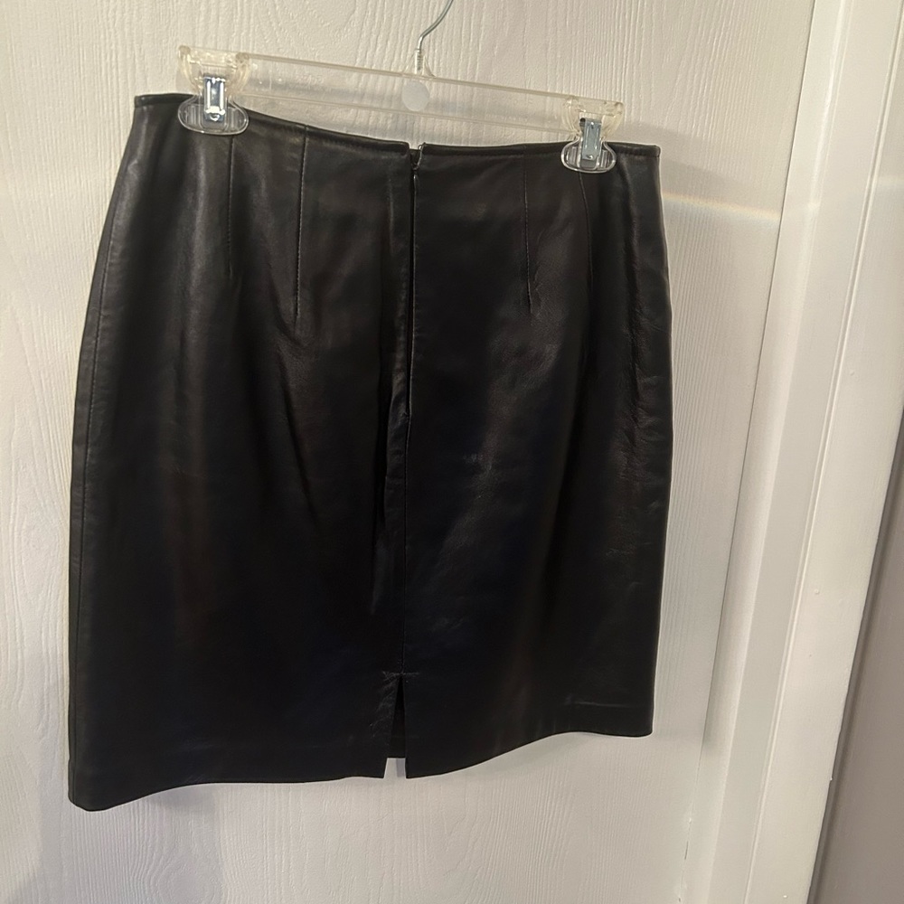 Leather skirt.